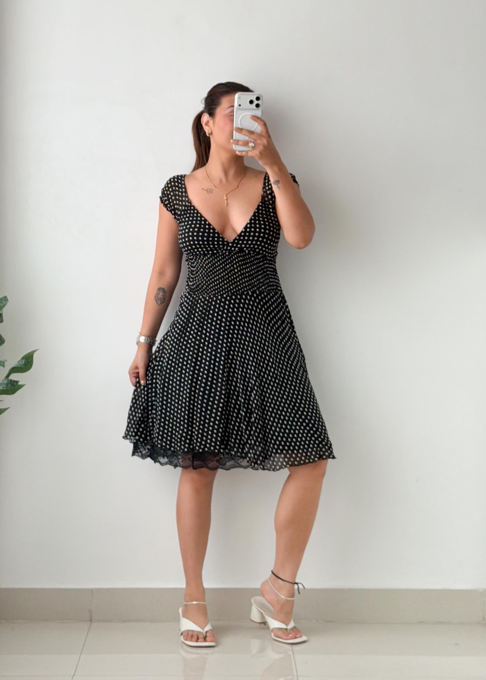 Size XS-S Black Polka Dot Fit & Flare Dress