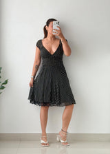 Size XS-S Black Polka Dot Fit & Flare Dress