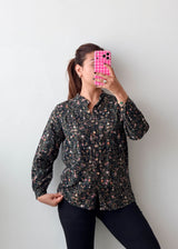 Size S-M Black Floral Print Shirt Top