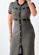 Size L-XL Grey & Black Contrast Knit Midi Dress