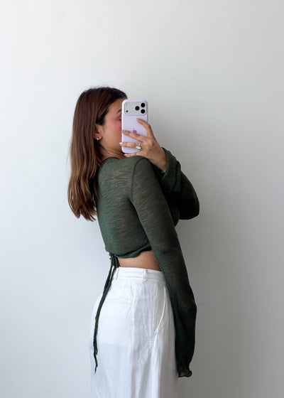 Size XS-S Olive Green Wrap Crop Top