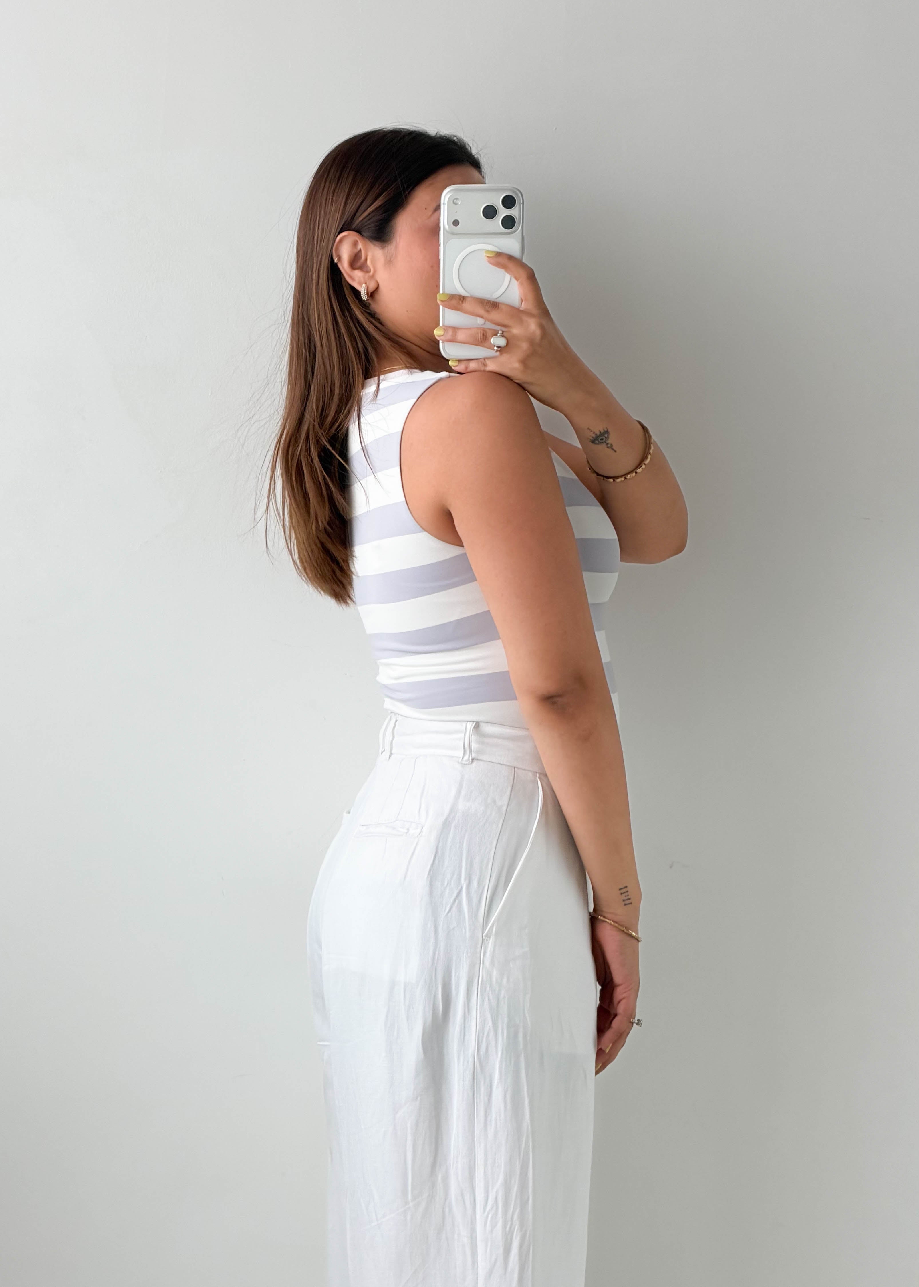 Size XS-S Grey & White Striped Tank Bodysuit