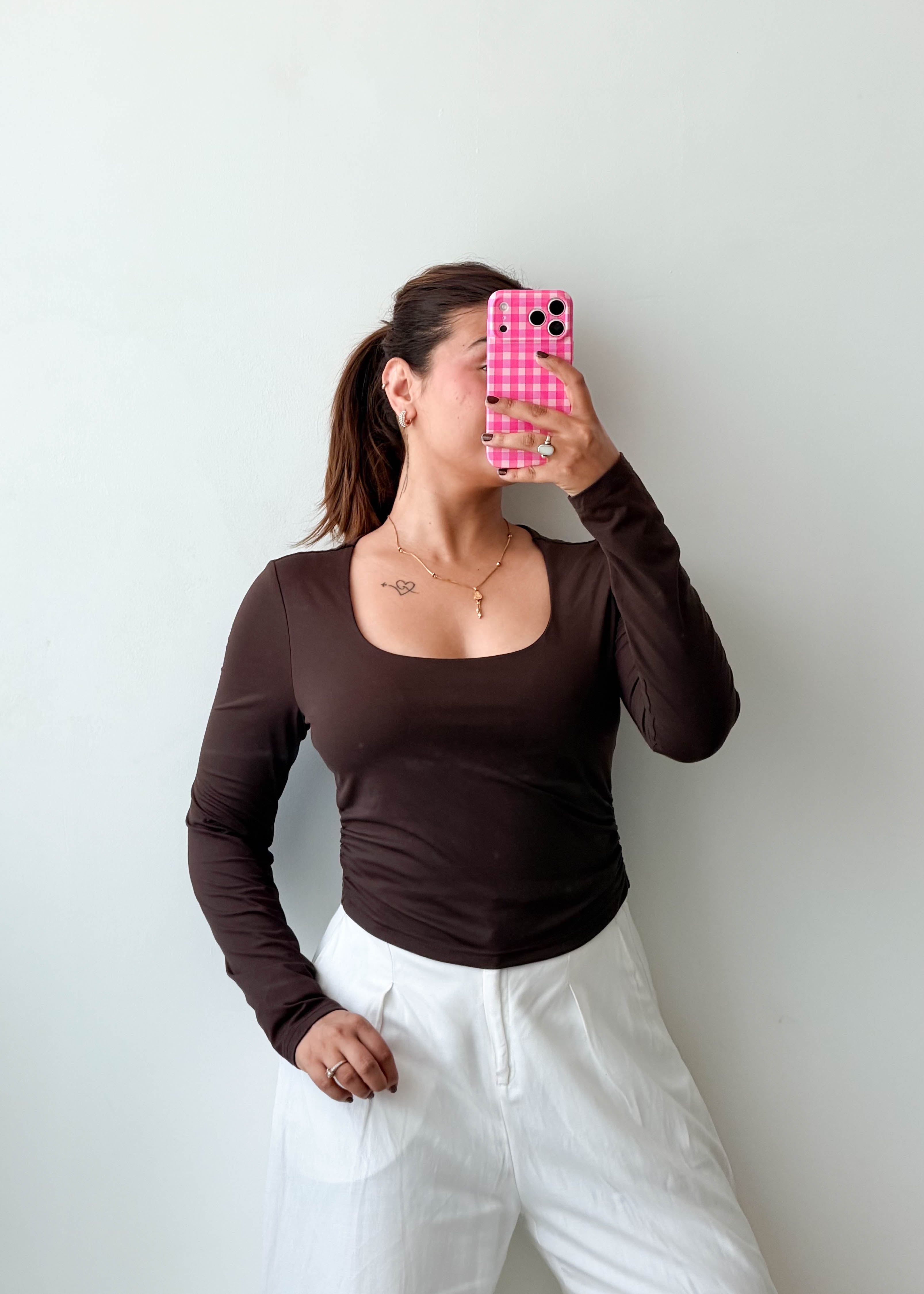 Size S-M Chocolate Brown Square Neck Top