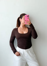 Size S-M Chocolate Brown Square Neck Top
