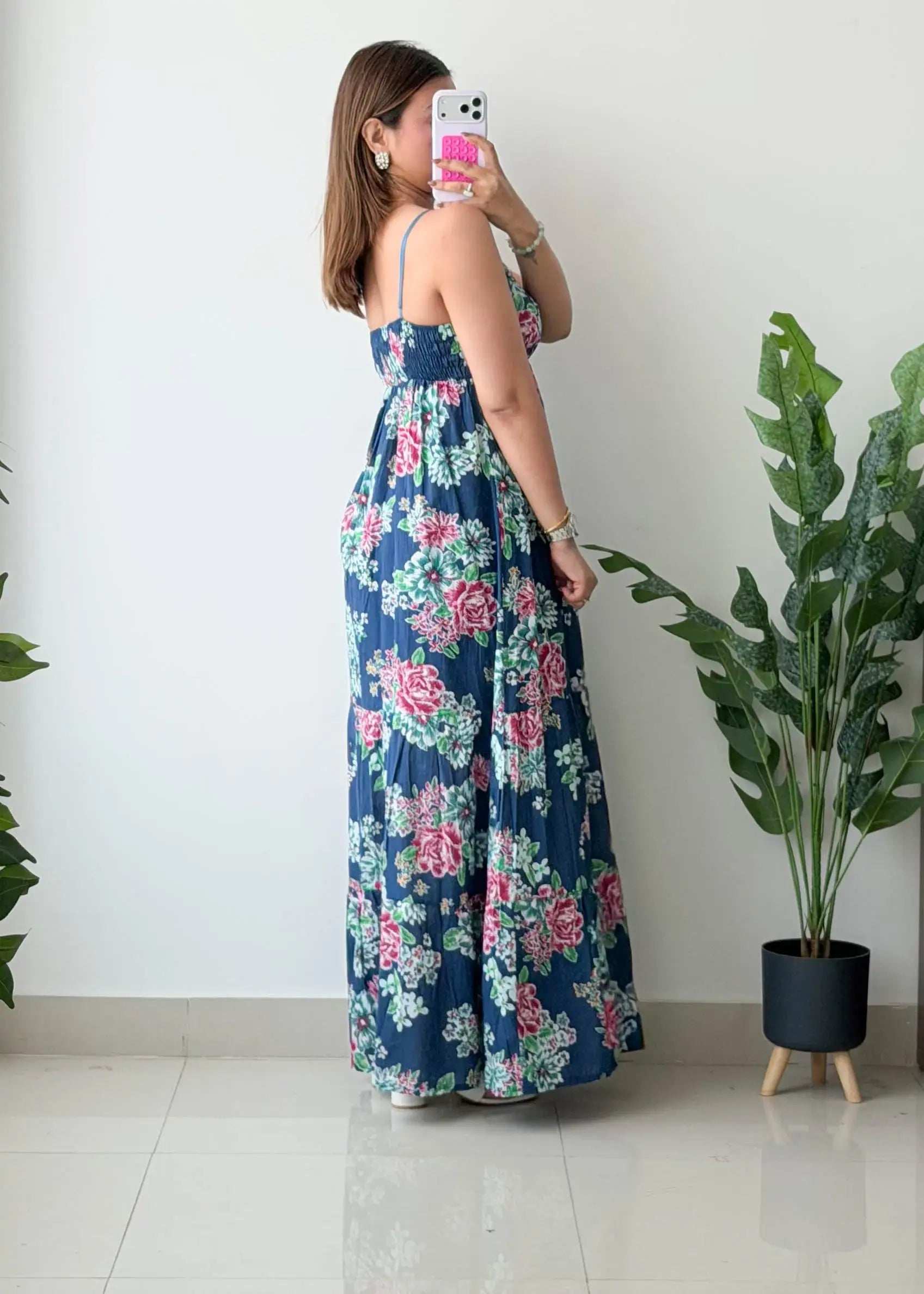 Size XS-M, Navy Floral Tiered Maxi Dress