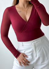 Size XS-S Wine Wrap Long Sleeve Top