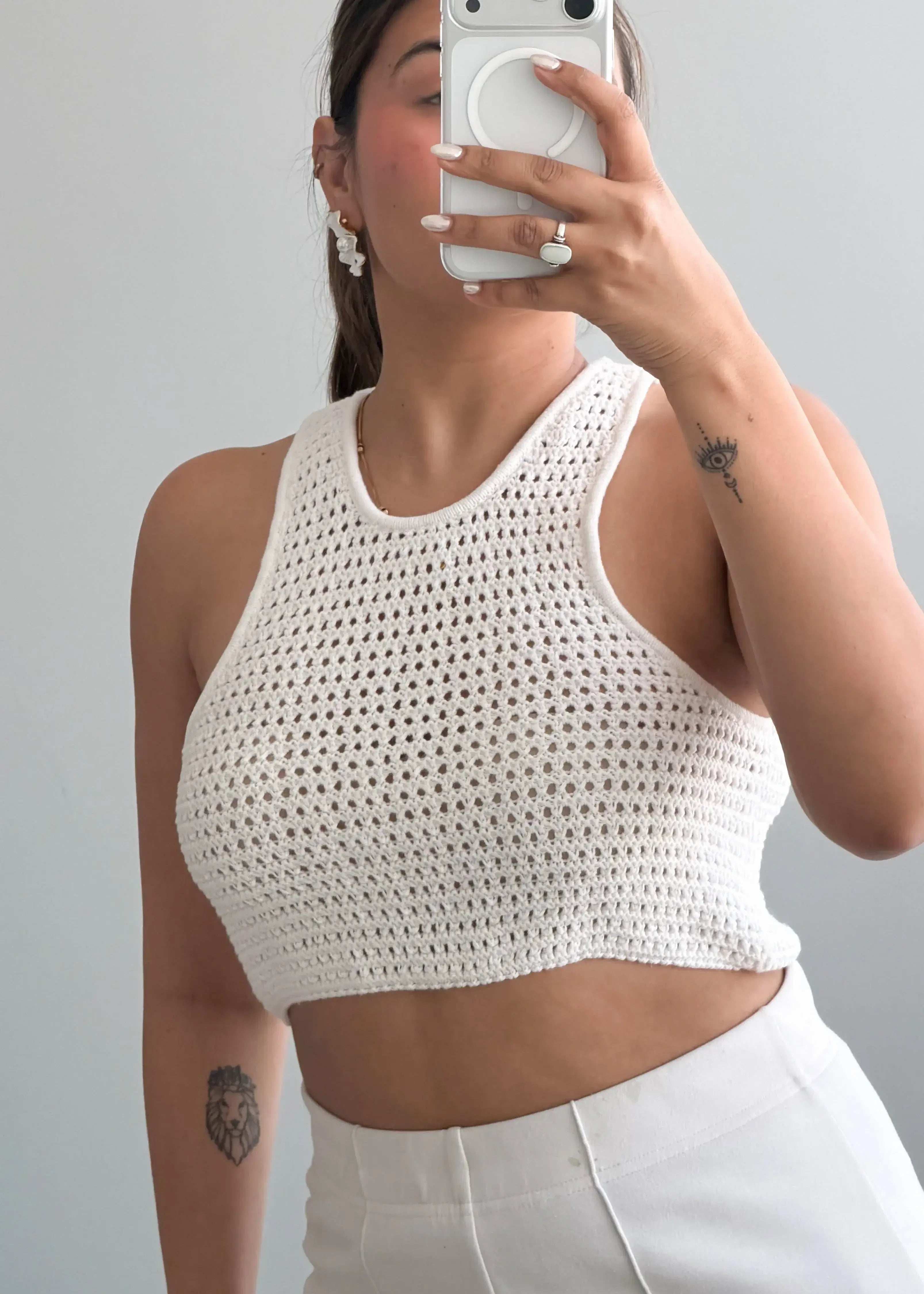 Size M-L, White Crochet Crop Top - Closet by Payal