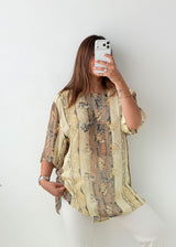 Size M Beige Abstract Print Tunic Top