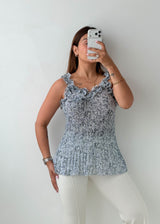 Size S-M Grey Floral Smocked Sleeveless Top