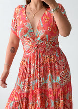 Size XS-S Coral Paisley Print Maxi Dress