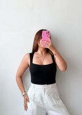 Size S-M Black Ribbed Square Neck Bodysuit