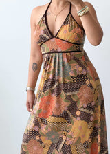 S-M Multicolor Printed Halter Maxi Dress