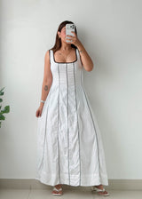 Size 2XL-3XL White Panelled Maxi Dress