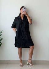 M-L Black Shirt Dress with Pockets