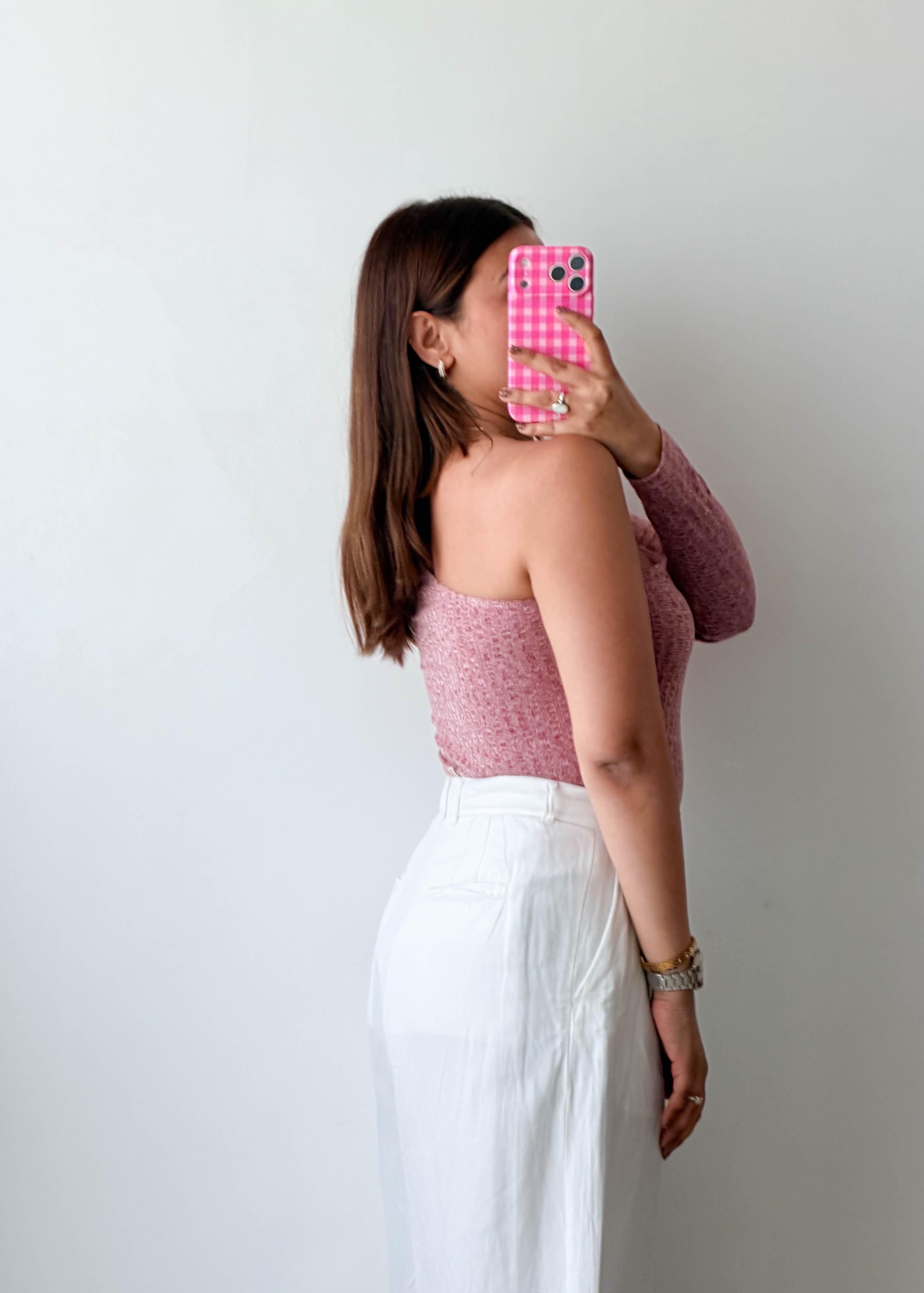 Size M-L Rose One-Shoulder Knit Bodysuit