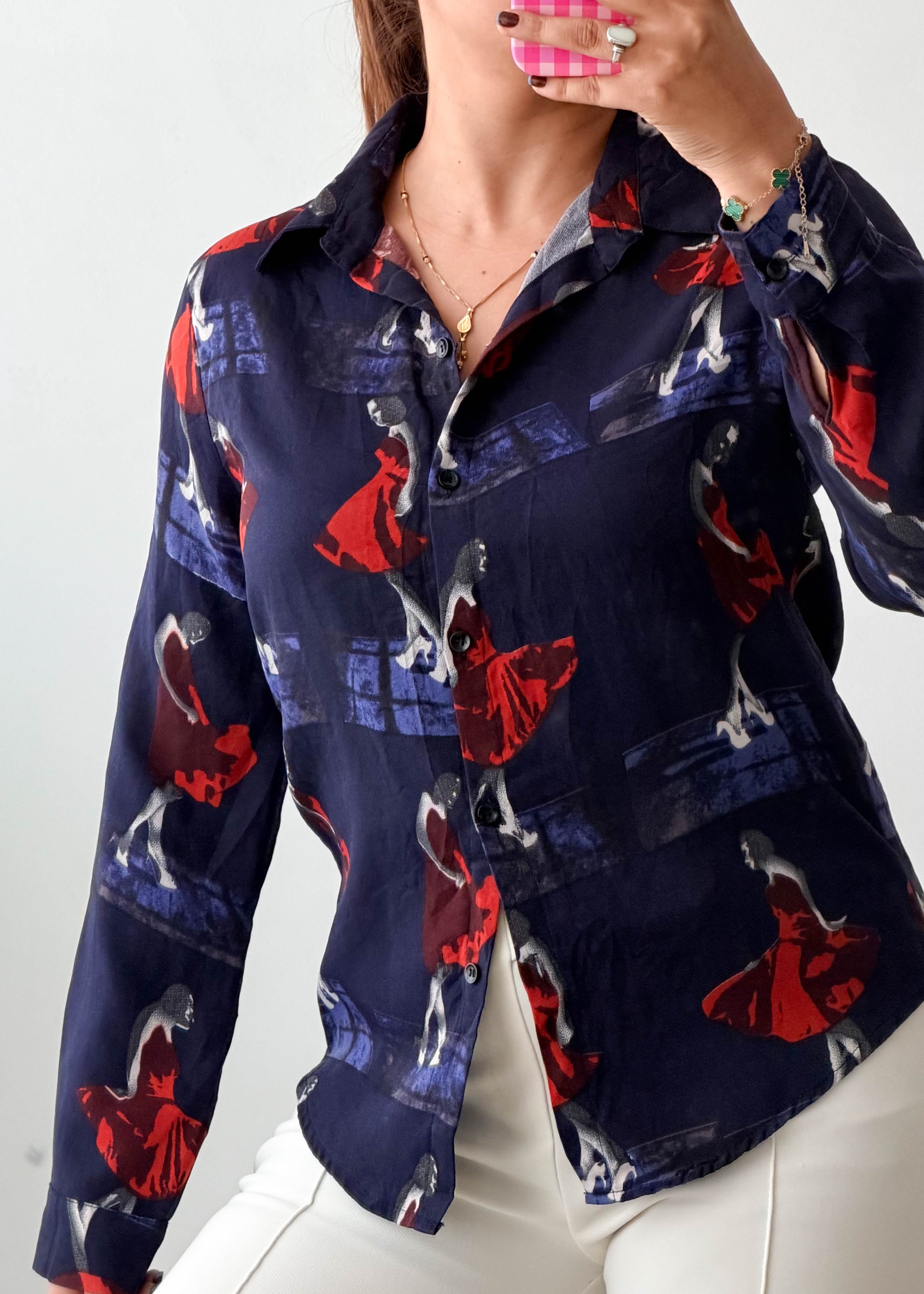 Size XS-S Navy Abstract Print Shirt Top