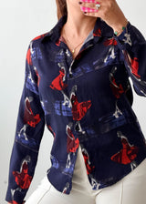 Size XS-S Navy Abstract Print Shirt Top