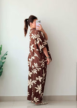Size L-XL Brown Tropical Co-ord Set
