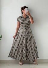 Size M Black & White Abstract Print Maxi Dress