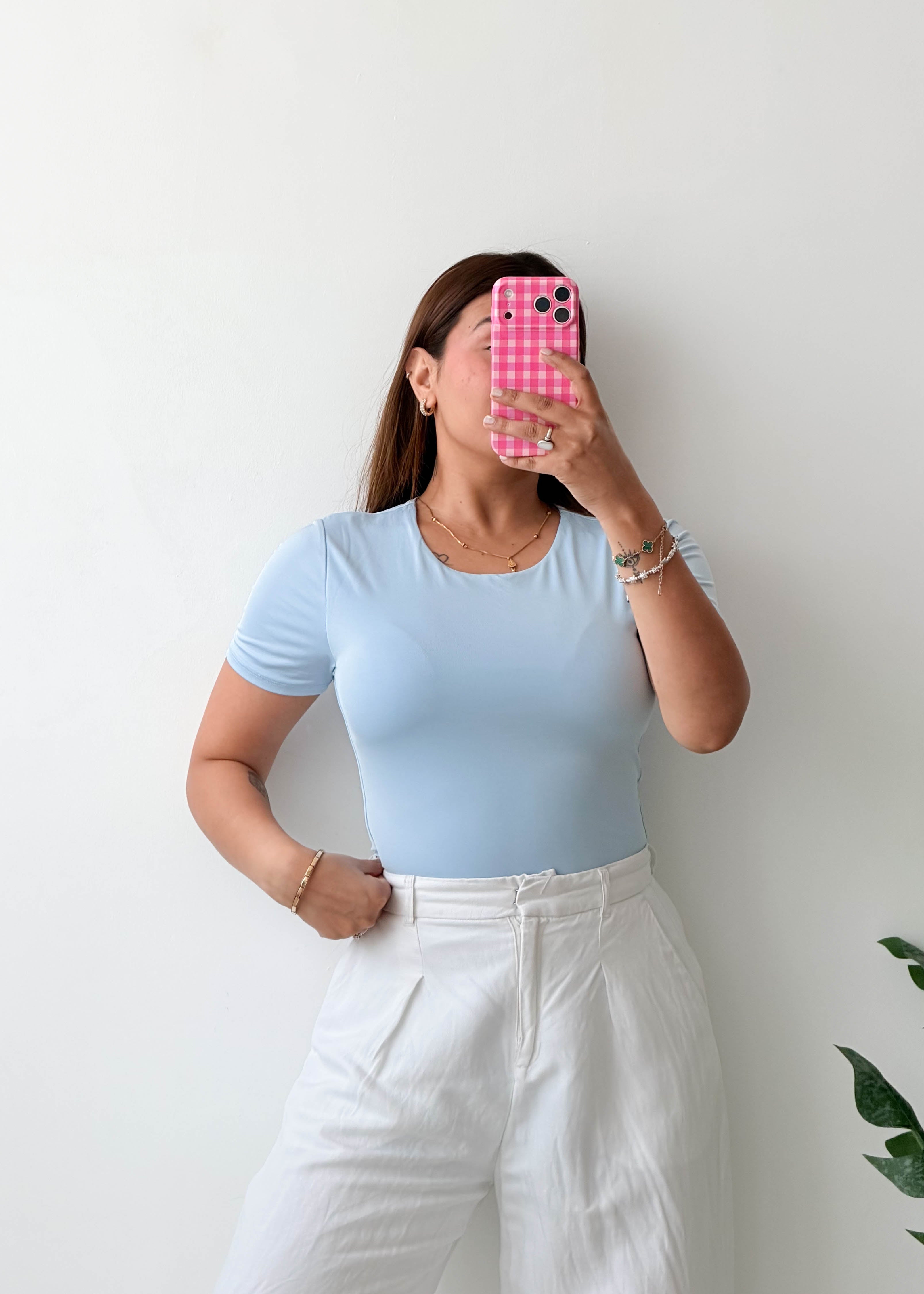 Size L Powder Blue Crew Neck Bodysuit