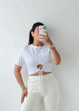 Size XS-S White Cutout Drawstring Top