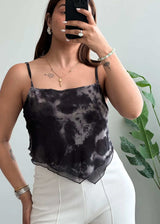 Size M-L, Black Tie Dye Asymmetrical Cami Top for Women - Closet by Payal