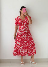 Size M-L Red Heart Print Midi Dress
