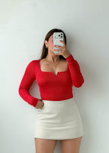 Size XS-S Red Notch Neck Bodysuit