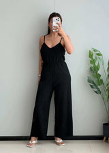 SIZE S-M, Black Spaghetti Strap Wide-Leg Jumpsuit. - Closet by Payal