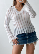 Size S-M White Sheer Ribbed Knit Top