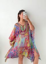 Free Size Multicolor Abstract Kaftan Top