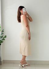 Size S-M Cream Striped Ribbed Midi Dress