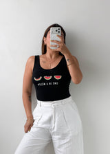 Size S-M Black Watermelon Graphic Bodysuit