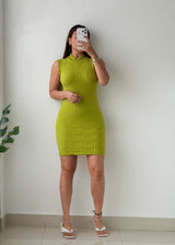 Size S-M Lime Green Textured Knit Mini Dress
