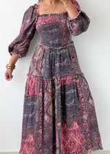 Size M-L Pink Paisley Smocked Maxi Dress
