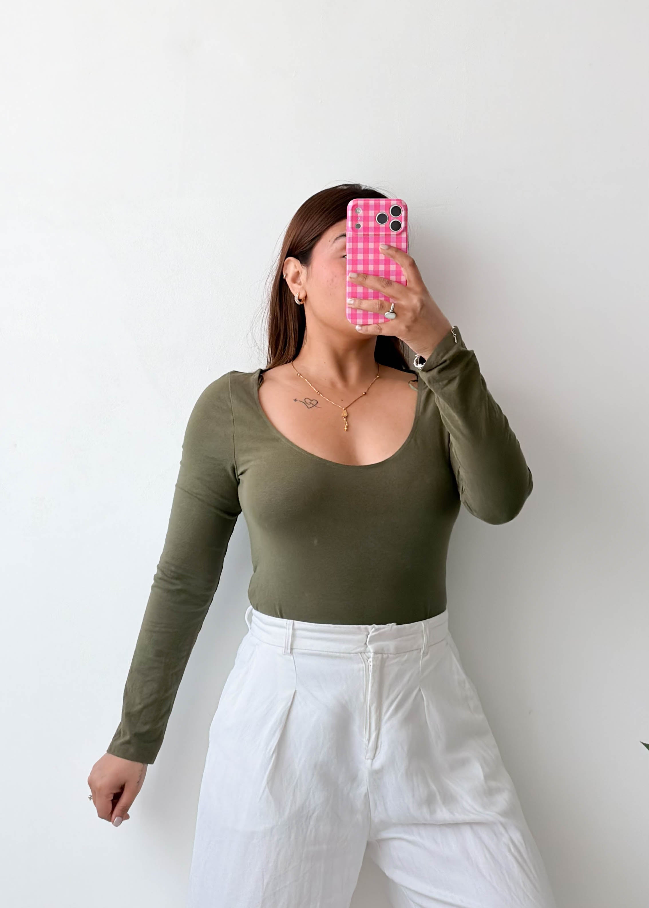 Size M-L Olive Scoop Neck Bodysuit