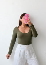 Size M-L Olive Scoop Neck Bodysuit