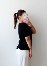 Size L-XL Black Ribbed Tie Front Top