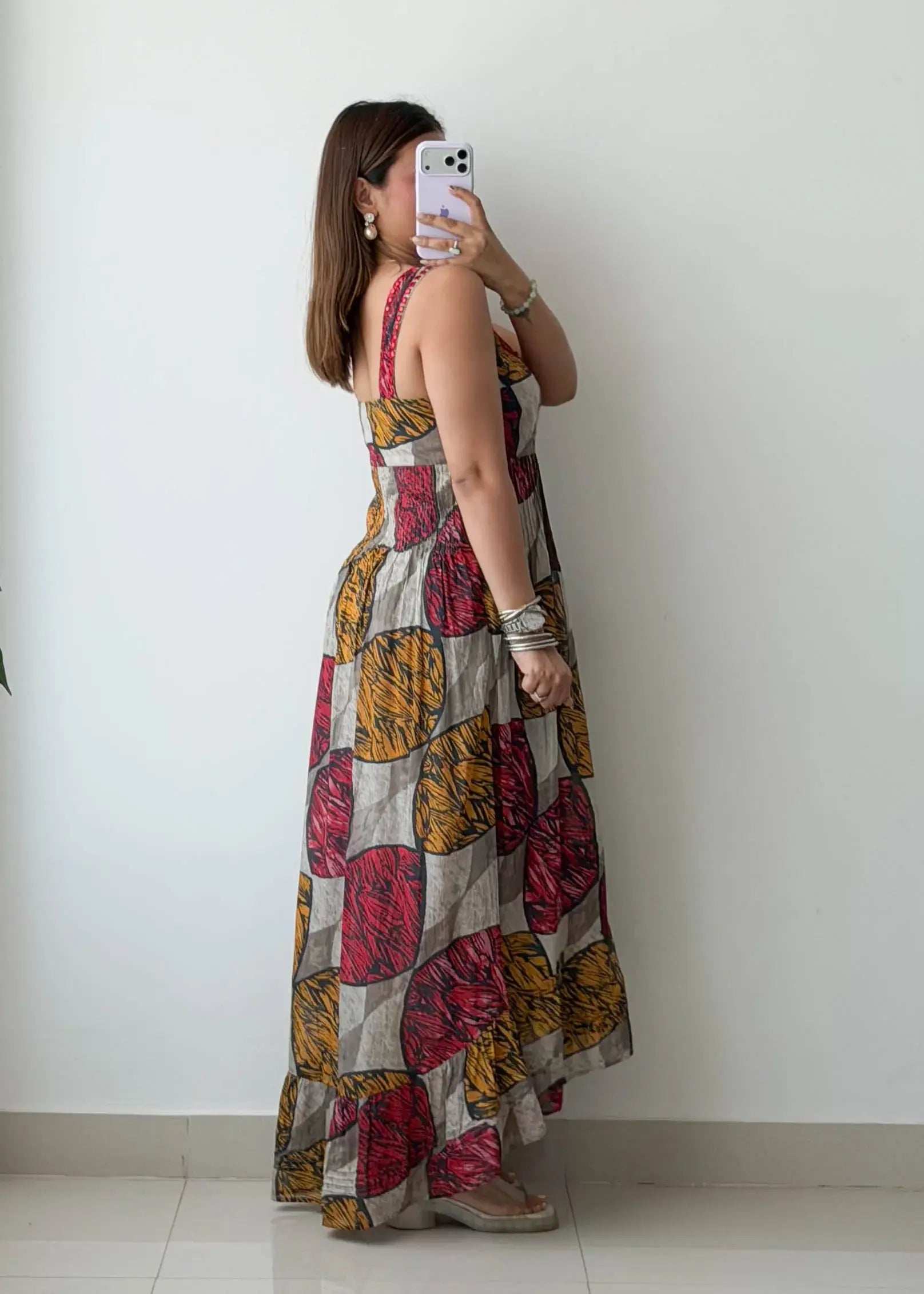 Size M, Multicolor Printed Maxi Dress