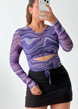 Size XS-S Purple Marble Cut-Out Mesh Top
