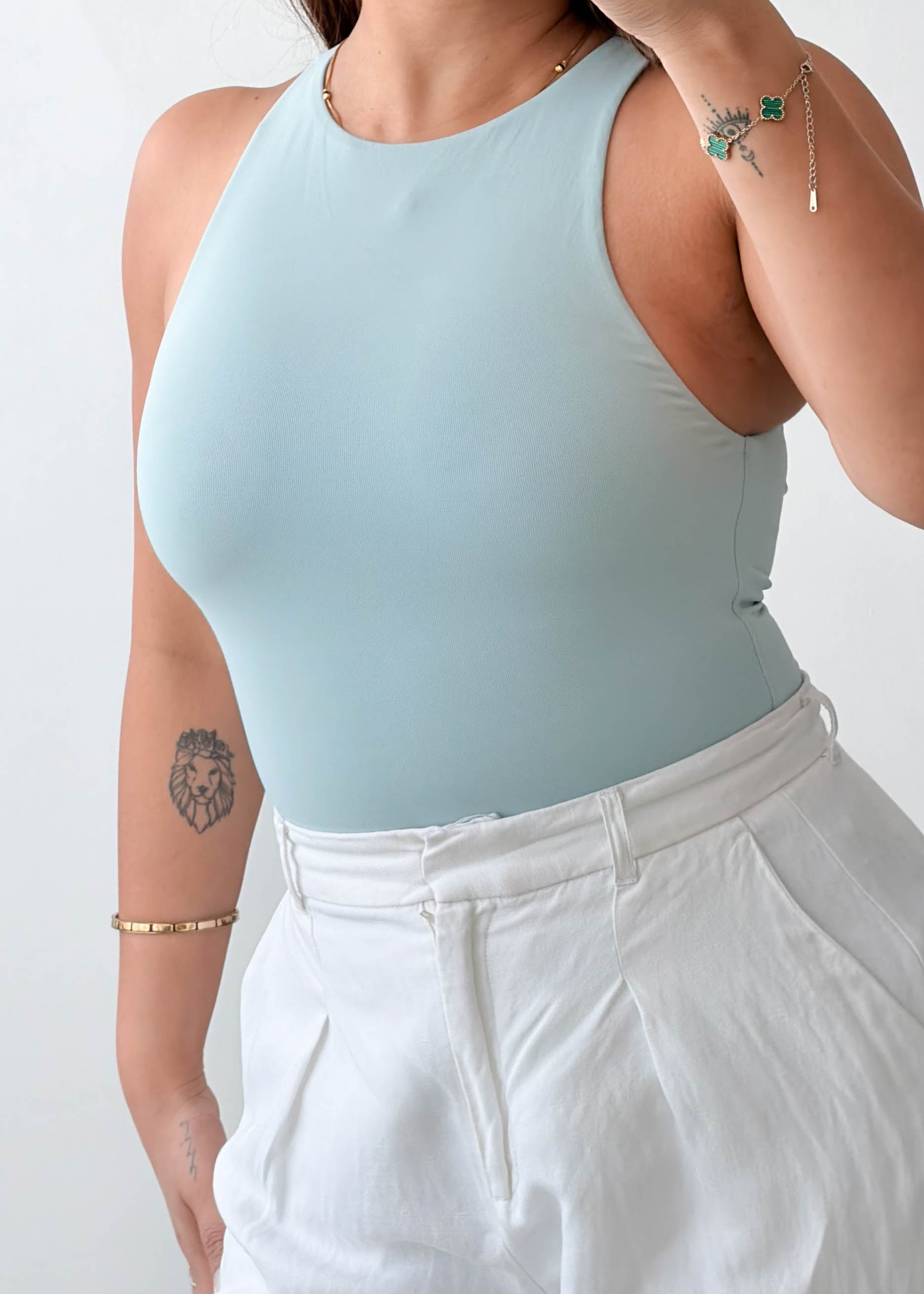 Size XS Powder Blue High Neck Bodysuit