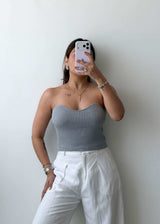 Size S-M Grey Strapless Ribbed Top