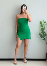 SIZE XS-S, Emerald Green Strapless Slit Mini Dress - Closet by Payal
