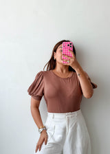 Size L-XL Mauve Puff Sleeve Bodysuit