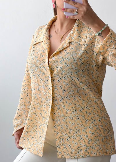 S-M Yellow Floral Cotton Voile Shirt