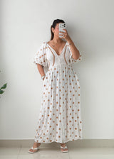Size M-L White Embroidered Boho Maxi Dress