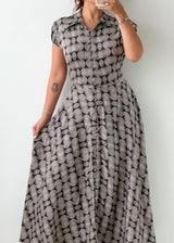 Size M Black & White Abstract Print Maxi Dress
