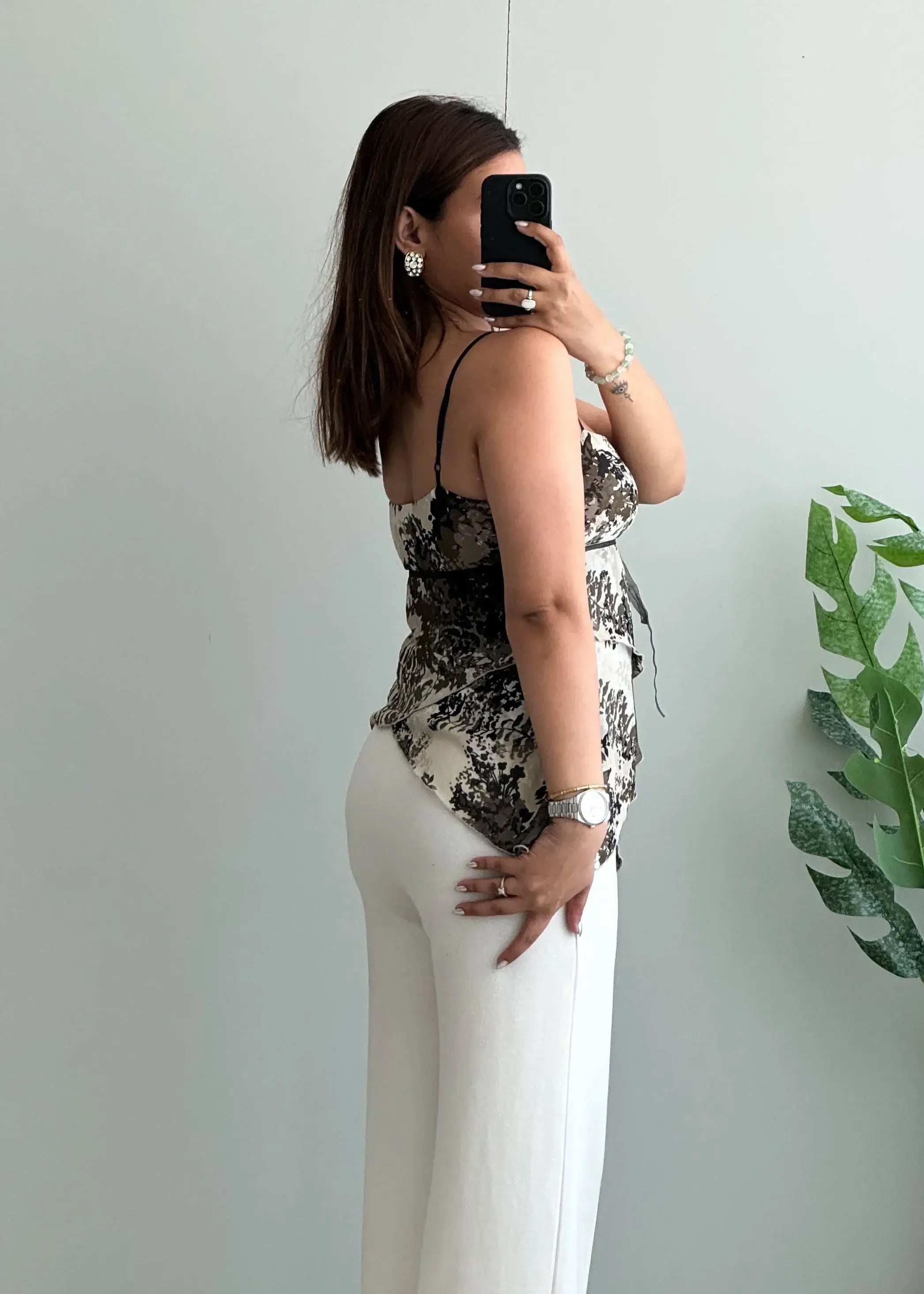 Size XS-S, Black Tie Dye Asymmetrical Cami Top for Women - Closet by Payal