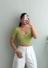 Size XS-S, Light Green Scoop Neck Ribbed Crop Top - Closet by Payal