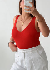 Size M-L Red Ribbed Tank Top